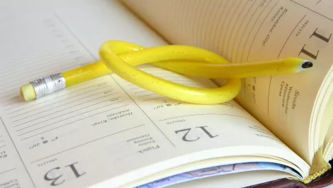 Diary yellow tied pen