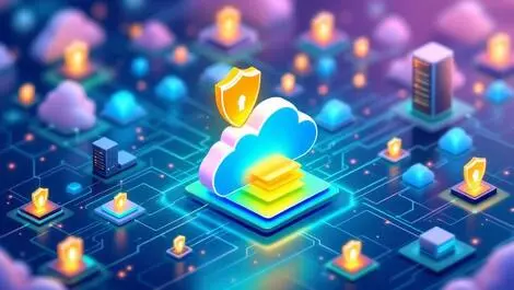 Abstract digital illustration cloud servers iot devices zero trust security