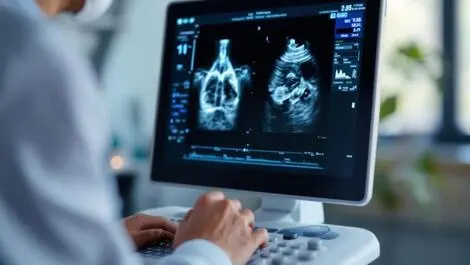Modern medical professional using ultrasound machine thyroid breast imaging ai integration clinic