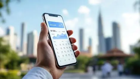 Modern digital banking malaysia mobile fintech shariah cloud technology clean realistic