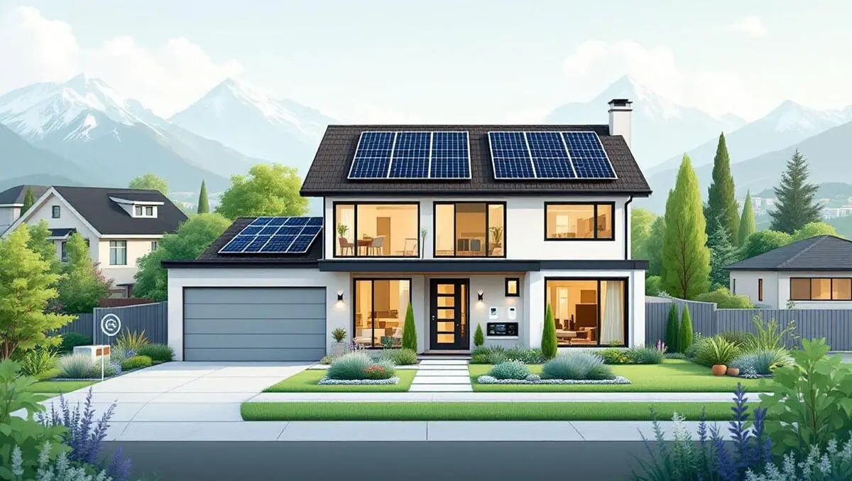 Modern new zealand home solar panels smart sensors automation control green suburban mountains
