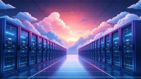 Modern data servers in sleek data center with clouds australia new zealand