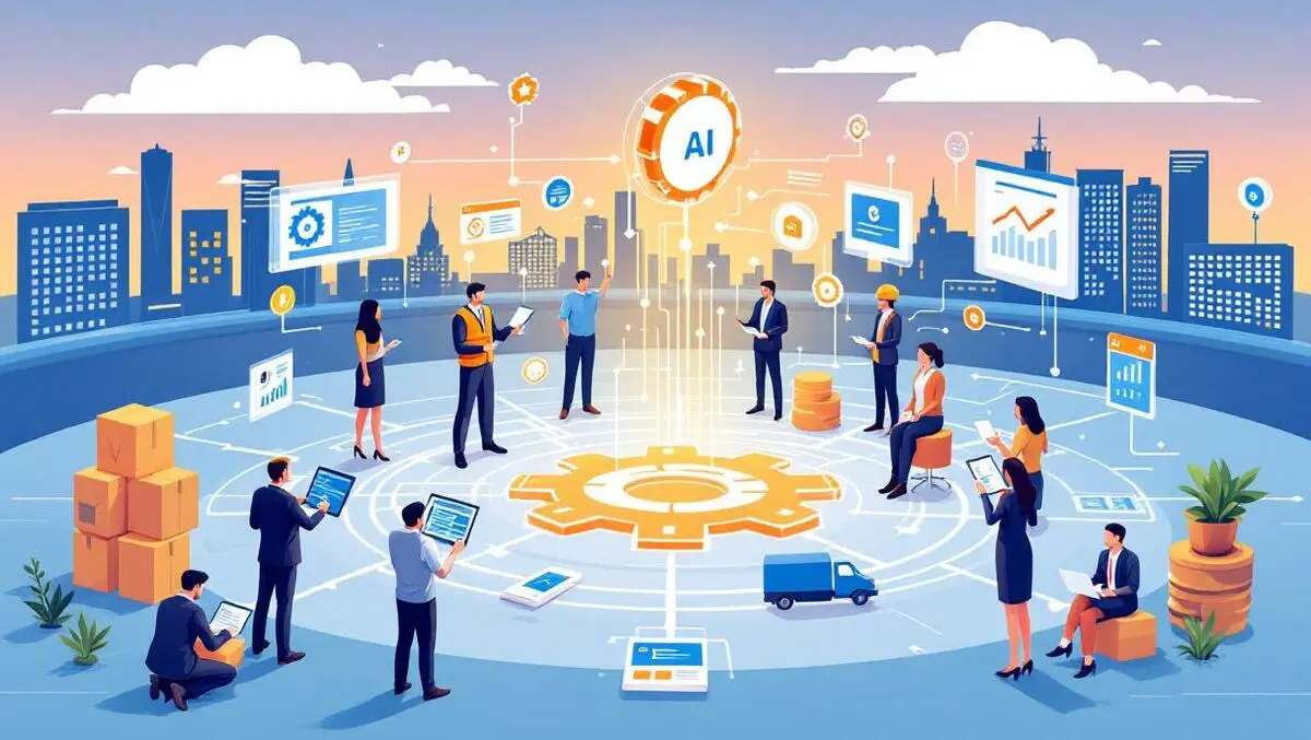 Australian business professionals collaborating digital network ai innovation growth cityscape