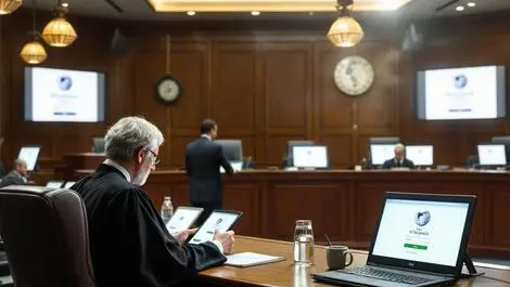 Uk courtroom judge digital devices wikipedia globe online identity verification