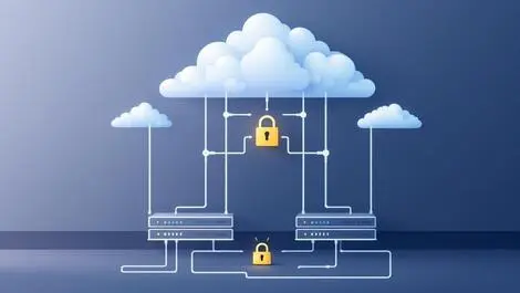 Secure server room cloud network cables advanced security lock motif