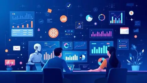 Finance team analyzing charts graphs data trends ai revenue management cash flow optimization