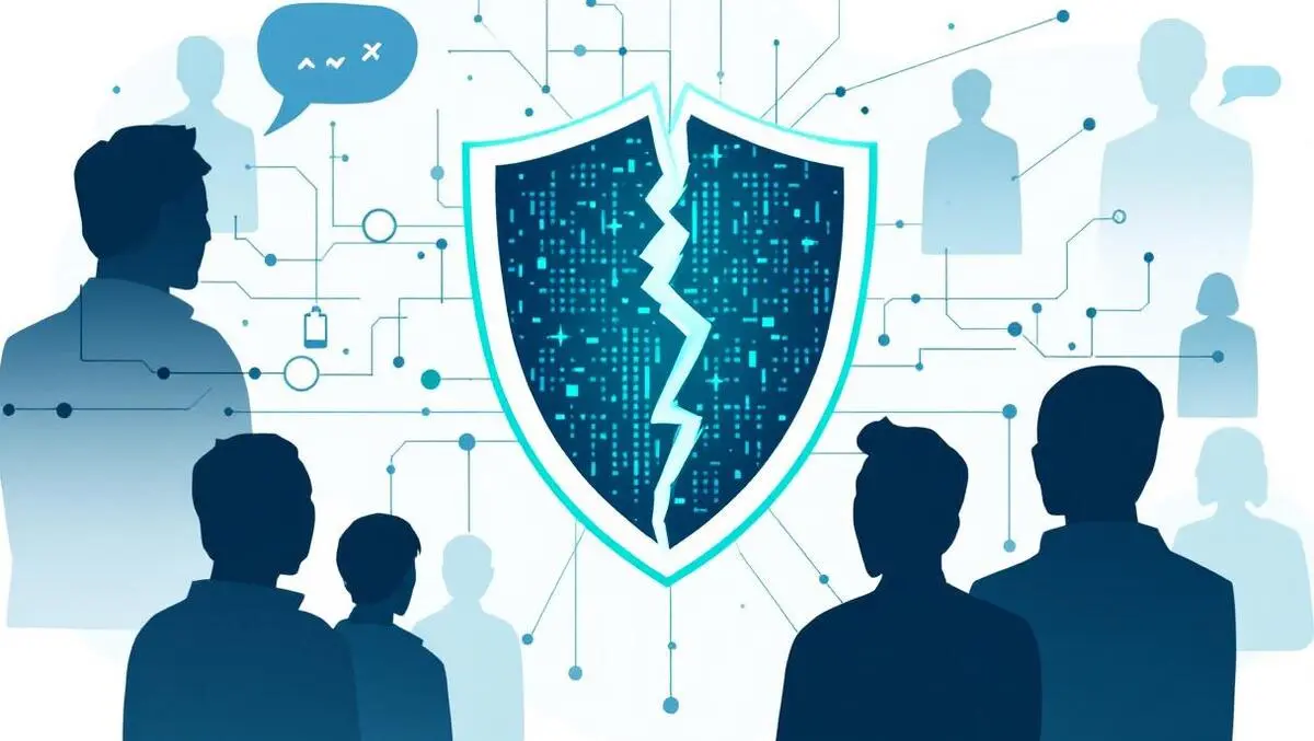 Broken shield exposed digital data streams interconnected networks cyberattacks business security