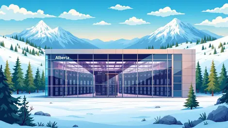 Modern data centre alberta rows server racks cool climate rolling hills
