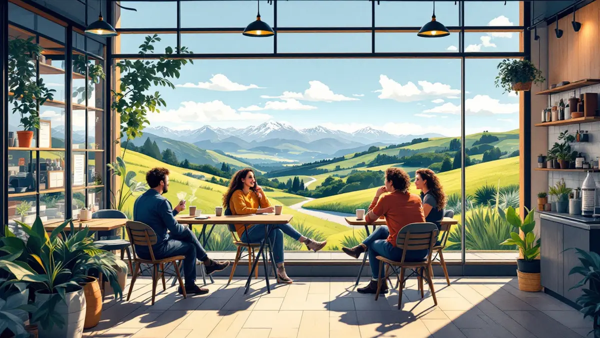 Cozy new zealand cafe business discussion aotearoa hills clear sky