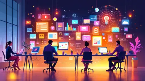 Modern office collaboration digital marketing ai content creation illustration