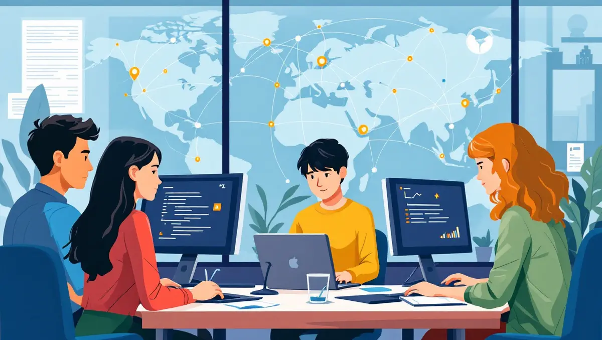 Students collaborating computers network global tech internships mentorship