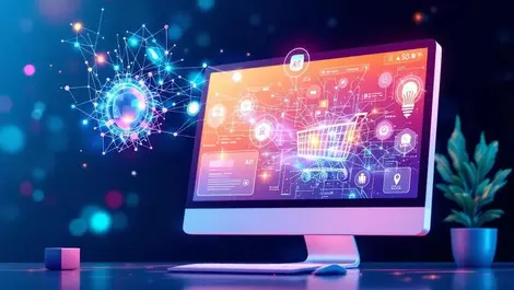 Realistic online shopping cart digital payment terminal neural ai connection