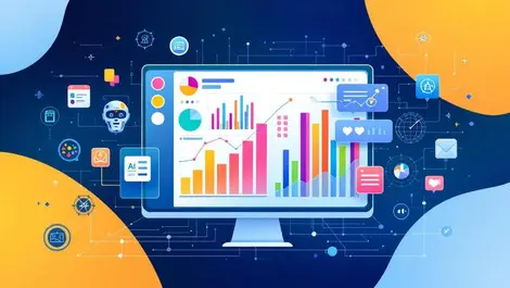 Modern data analytics dashboard colourful graphs ai digital network
