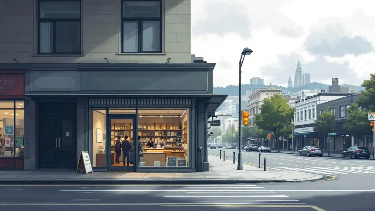 Realistic illustration small retail shop new zealand closed door wellington city