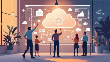 Australian business professionals collaborating digital cloud office