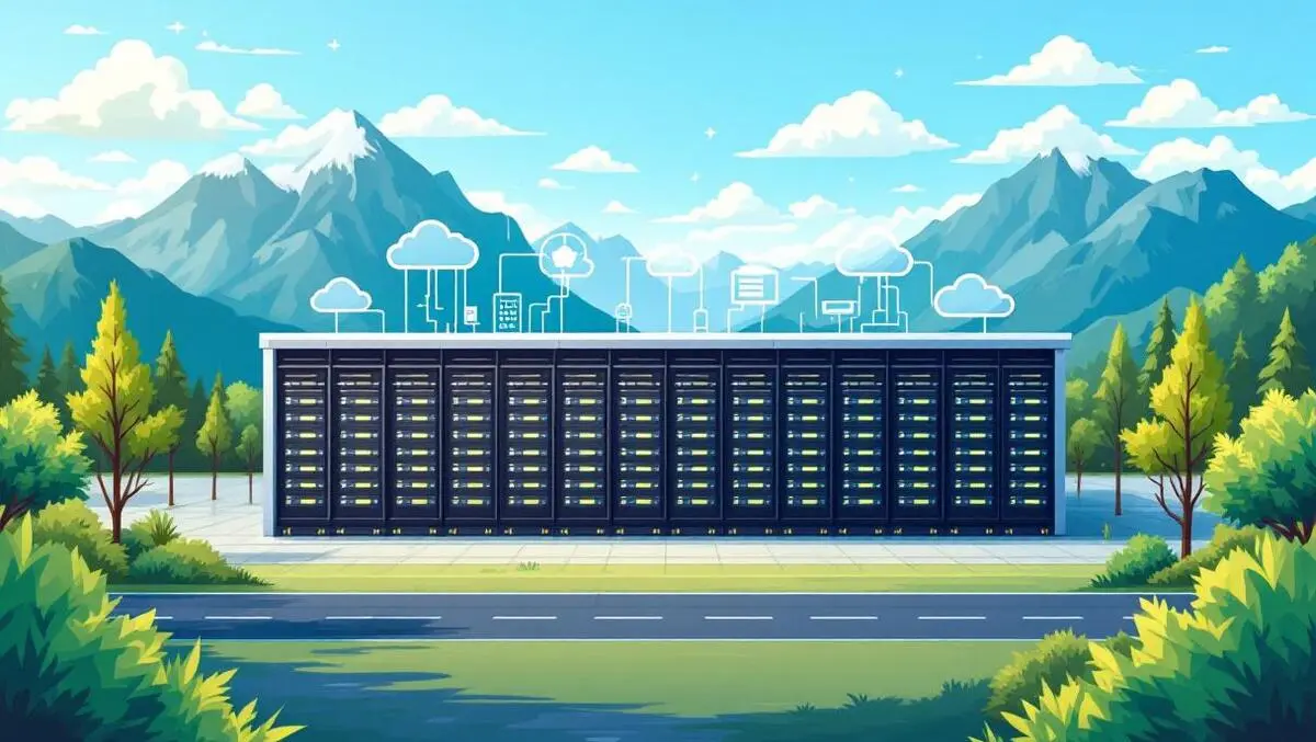 Modern data center new zealand server racks cloud icons mountains technology