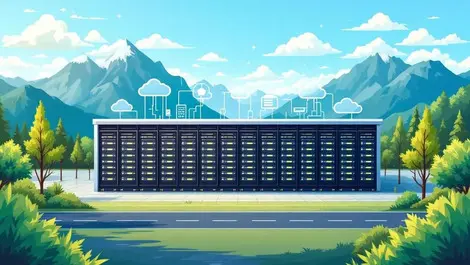 Modern data center new zealand server racks cloud icons mountains technology