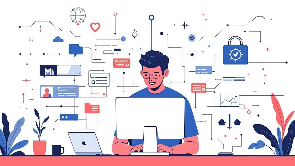 Stylized software engineer computer digital code automation security