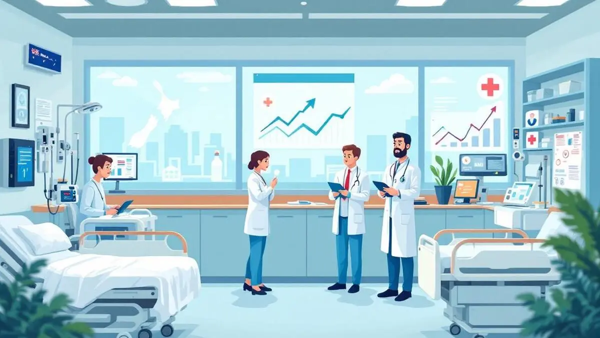 New zealand hospital healthcare costs increasing financial chart doctors patients modern equipment realistic
