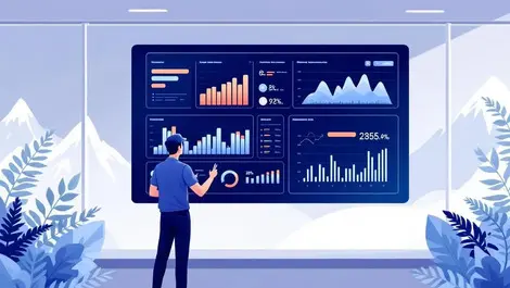 Sleek digital dashboard charts graphs technician modern office new zealand icons