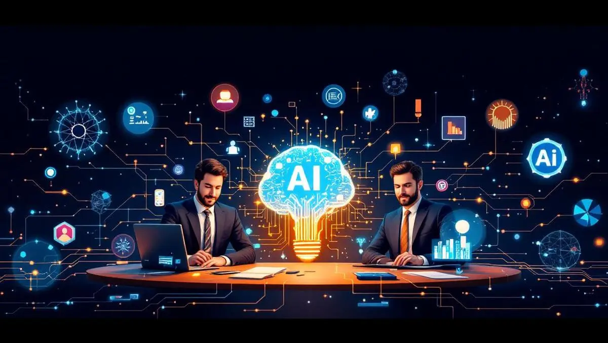 Business professionals collaborating ai technology corporate india