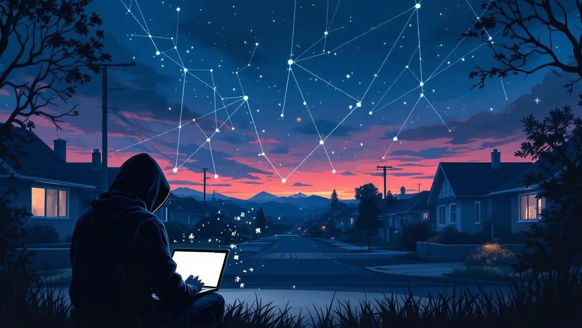 Nz suburban dusk street data breach shadowy hacker scene
