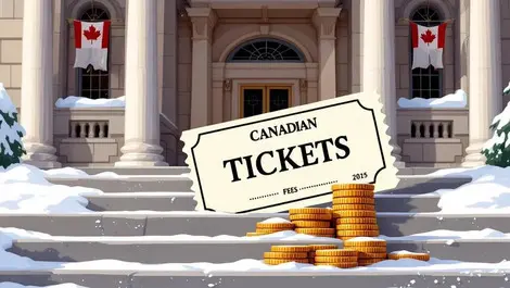 Canadian courthouse winter with cinema ticket hidden fees coins