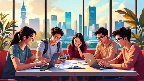 Singapore teen study lounge ai collaboration city skyline