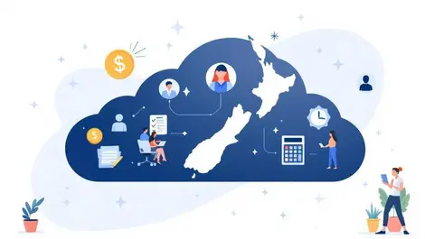 Nz office cloud hr and payroll integration flat illustration