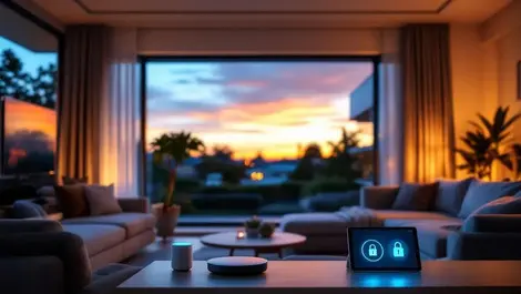 Secure australian smart living room at dusk with iot devices
