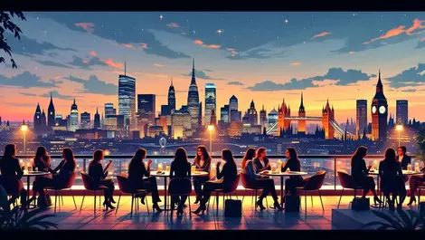 London rooftop women networking event sunset city skyline chat